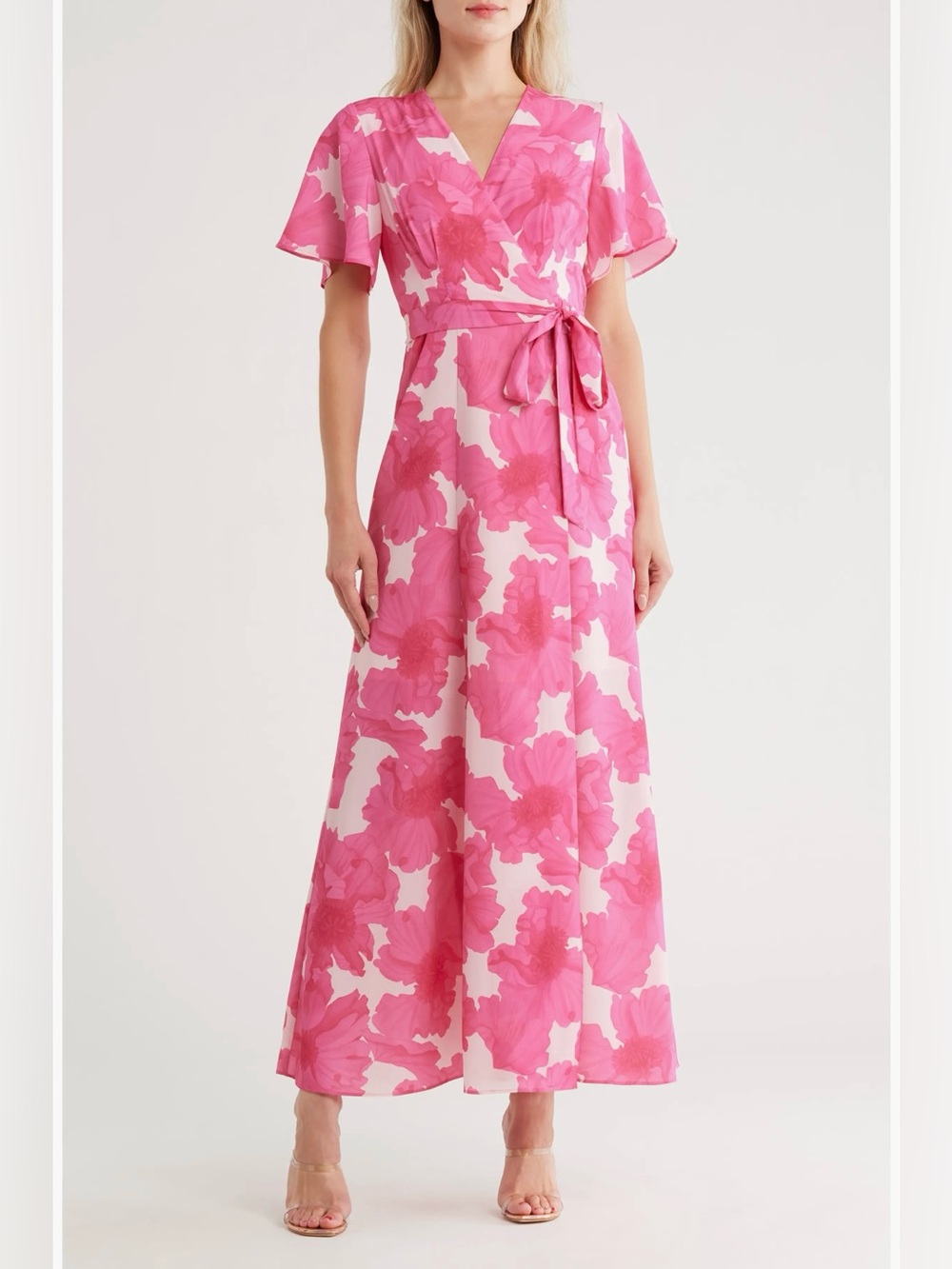NWT Hutch XL pink floral flutter sleeve maxi wrap dress formal wedding guest